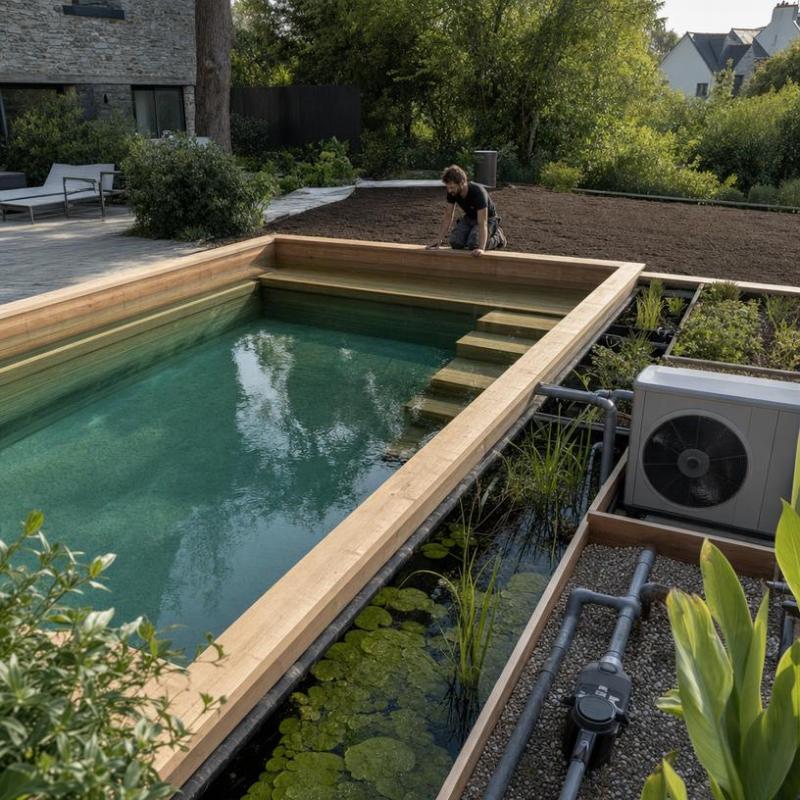 Un spa en bois immerg&eacute; s'installe avec une filtration sans traitement chimique pr&egrave;s de Morlaix