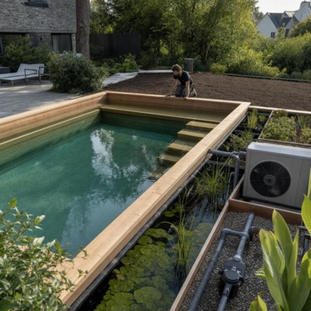 Un spa en bois immerg&eacute; s'installe avec une filtration sans traitement chimique pr&egrave;s de Morlaix